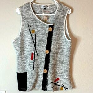 NWOT Expressions By Leslie Womens M Black Gray Hand Painted Sweater Vest